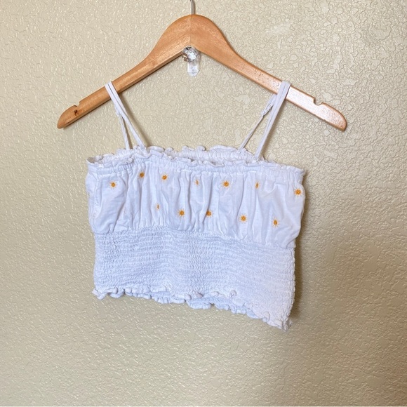 American Eagle crop top smocked small sunflower pattern flowers daisy white xs - Picture 3 of 3